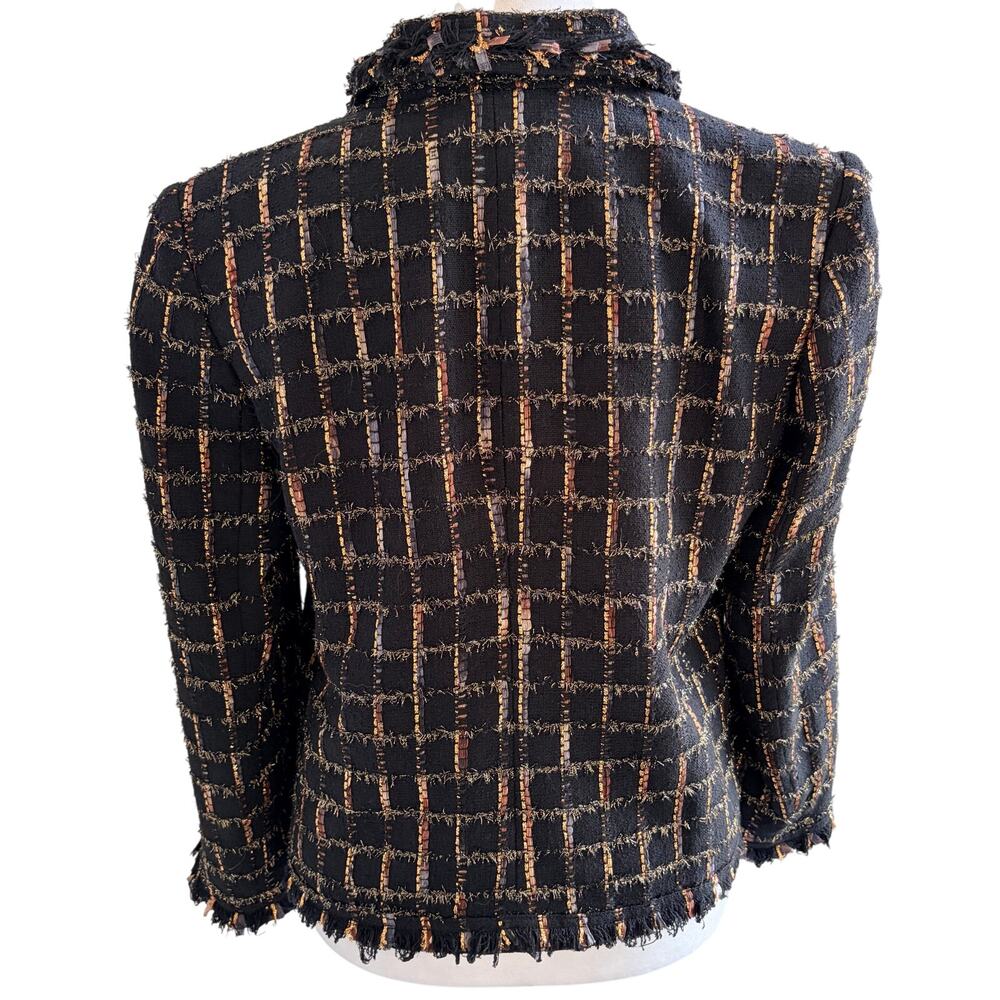 Alice + Olivia Luxe Metallic Grid Tweed Blazer Black Gold Medium Luxury Capsule - Picture 6 of 8
